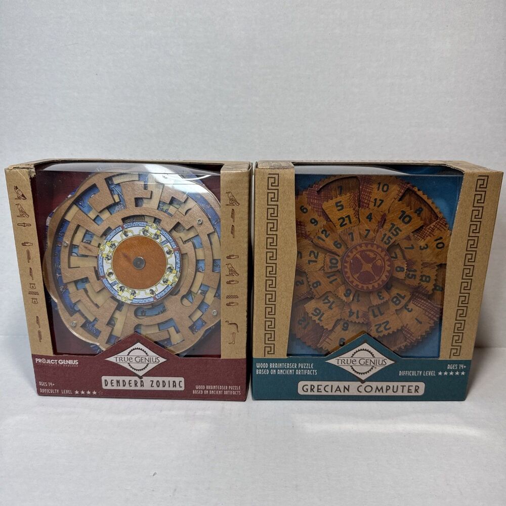 Dendera Zodiac & Grecian Computer True Genius Wood Puzzles, Brainteasers